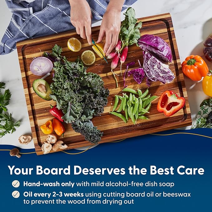 Sonder Los Angeles Highland Extra Large Cutting Board | Teak Edge Grain Cutting Board for Kitchen with Juice Groove | Perfect for Charcuterie | Gift Box Included | 23x17x1.5 in