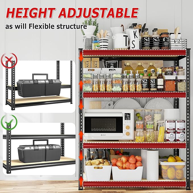 REIBII Storage Shelves Adjustable Metal Shelving 1600LBS Garage Shelves Industrial Metal Shelves 4 Tier Garage Shelving for Warehouse Basement Kitchen Pantry Closet, 11.8" D x 23.6" W x 56.7" H