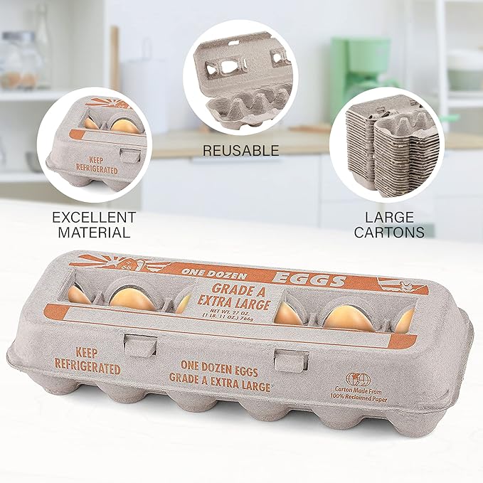 MT Products Printed Natural Pulp Egg Cartons 1 Dozen - Disposable Egg Storage Container (Pack of 25) - Made in the USA