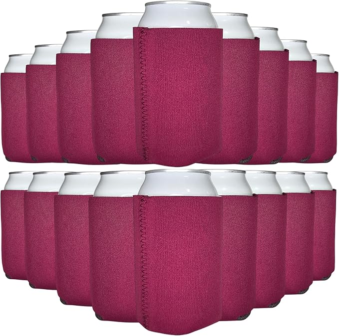 TahoeBay Neoprene Can Cooler Sleeves (50-Pack) Bulk Blank Sublimation Blanks for Vinyl Regular Size Plain Beer Coolers for Soda Cans & Bottles Black, White, Solid Color Set (Burgundy)