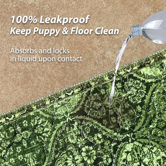nunubaby Washable Pee Pads for Dogs, Stylish, Non-Slip and Leak-Proof Pee Pads. Reusable Potty Pads for Dogs for Crates and Floors.(Green/Multi, 72" x72" )