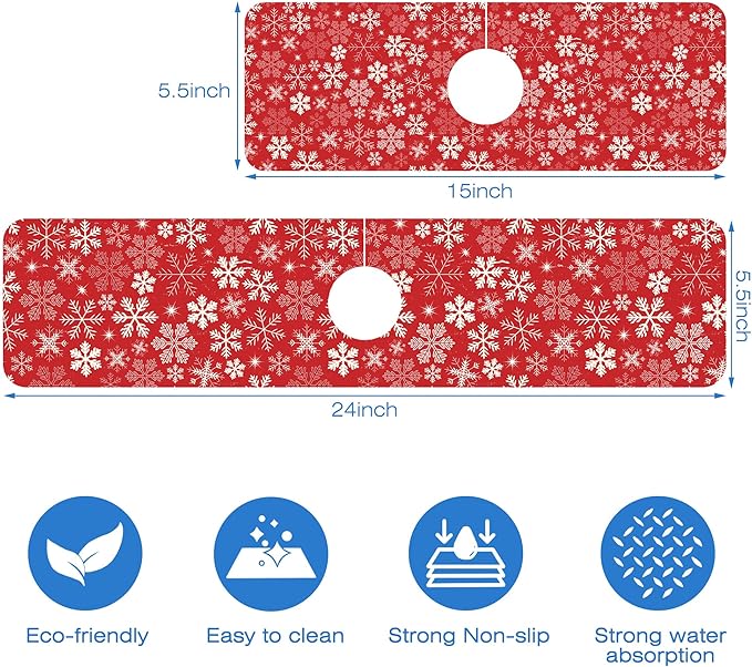 Christmas Snowflake Kitchen Sink Splash Guard Mat Absorbent Fast Drying Mat Faucet Draining Mat Sink Splash Guard Behind Faucet Drip Catcher for Kitchen Bathroom 5.5"×24"