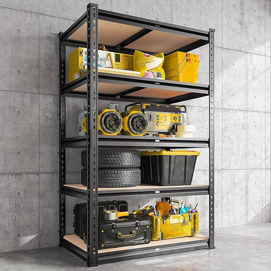 REIBII 2000LBS Storage Shelves 5 Tier Garage Shelving Heavy Duty Metal Shelving Adjustable Metal Shelf for Garage Pantry Closet Kitchen Basement 28" W x 13.8" D x 59.8" H
