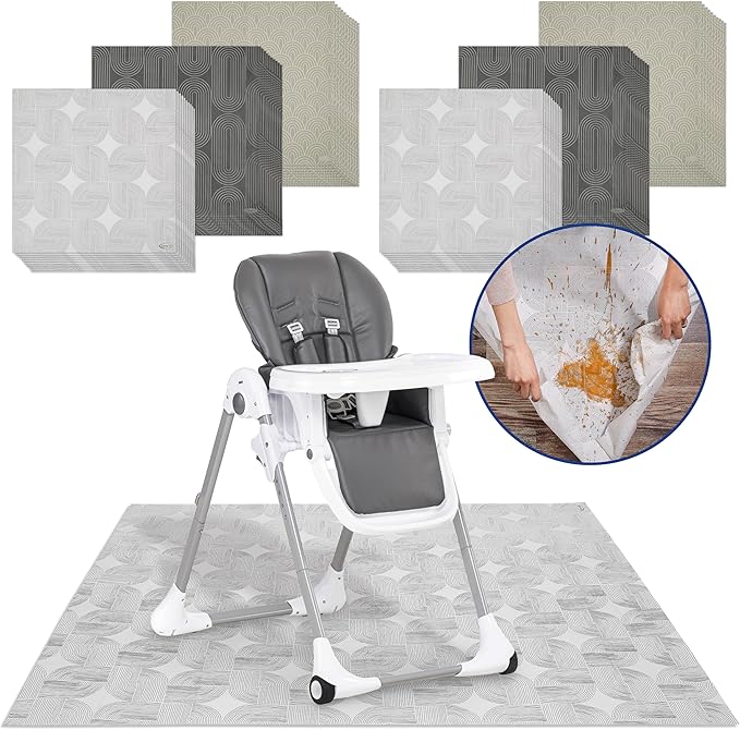 Graco Baby Disposable Splat Mats – 60 Count, 47" x 40", Biodegradable Floor Protector for Mealtime, Under High Chair, Home & Restaurant Use, Hudson Design