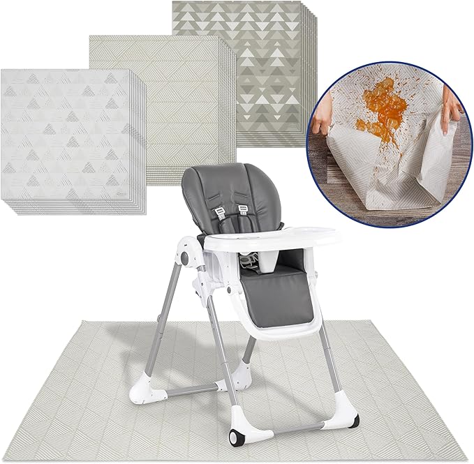 Graco Baby Disposable Splat Mats, 30 Sheets with Assorted Designs, 47" x 40", Eco-Friendly Floor Protector for Mealtime, Home & Restaurant Use
