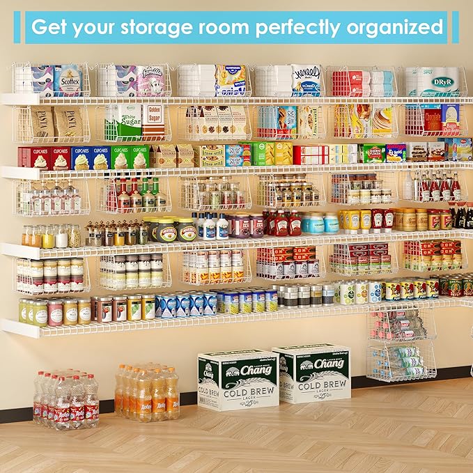 3-Pack Under Shelf Hanging Baskets with 360° Rotating Hooks - Space Saving Pantry Shelf Organizer for Kitchen Storage, Foldable Small Space Solutions for Pantry Organization, White