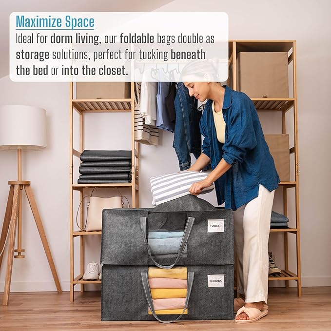 VENO 4 Pack Heavy Duty Moving Bags, Christmas Storage Bins with Lids, Transparent Window Design, Alternative to Moving Boxes, Storage Bags for Clothes, Blankets, Comforters, Pillows (Gray, 4 Pack)