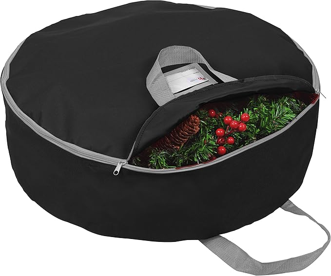 Primode Heavy Duty Wreath Storage Bag 30"- Garland Wreaths Container with Handles - Durable 600D Oxford Polyester Material Xmas Holiday Wreaths Storage Holder 30” (Black)