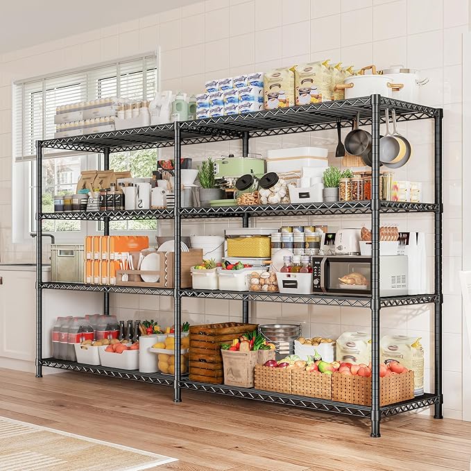 REIBII 72.8" W Storage Shelves Load 1500LBS, 4 Tier Metal Shelving Unit Wire Shelving for Storage Rack Heavy Duty Metal Shelves for Garage Pantry Kitchen, 17.7" D x 72.8" W x 59" H