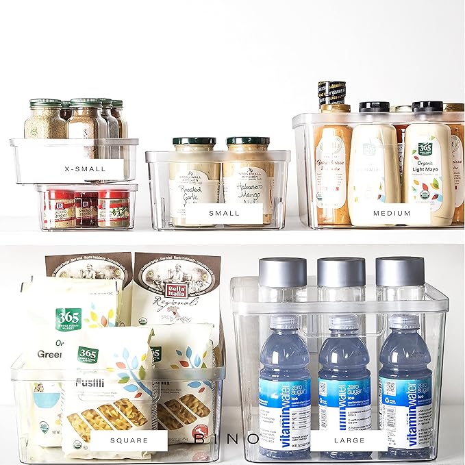 BINO | Plastic Storage Bins, Square - 12 Pack | THE LUCID COLLECTION | Multi-Use Organizer Bins | Built-In Handles | BPA-Free | Pantry Organization | Home Organization | Fridge Organizer | Freezer Org