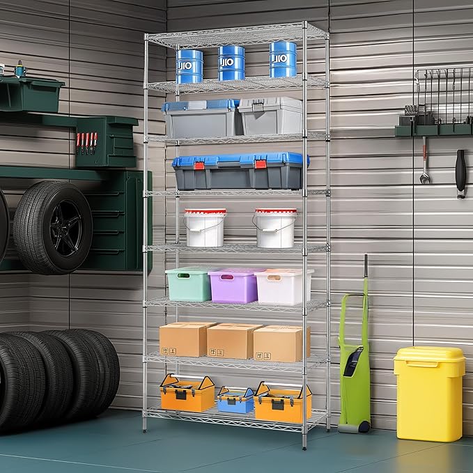 Finnhomy 8-Tier Wire Shelving Unit Adjustable Steel Wire Rack Shelving, 14x36x80 Inches 8 Shelves Metal Storage Rack, Pantry Shelves for Storage, Metal Garage Shelves with NSF Certified, Chrome