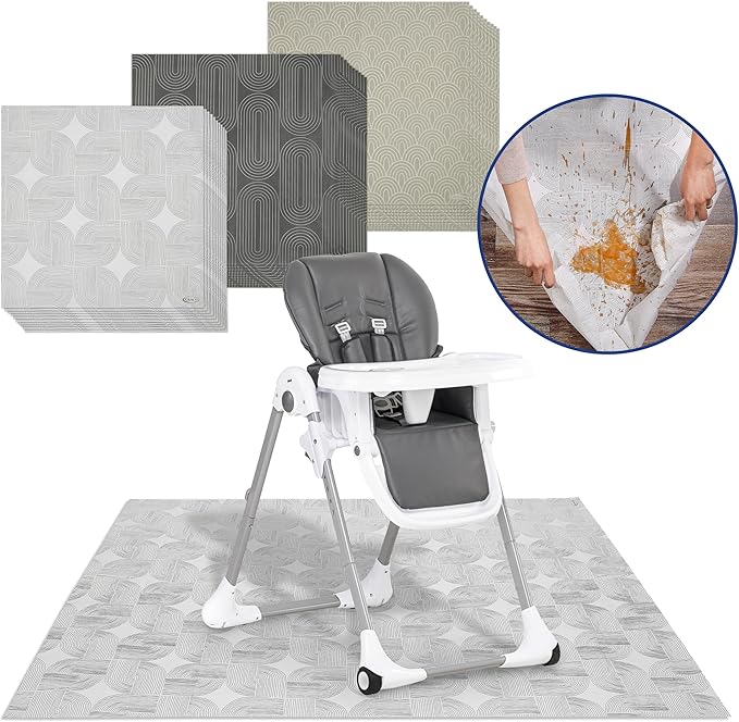 Graco Baby Disposable Splat Mats, 30 Sheets with Assorted Designs, 47" x 40", Eco-Friendly Floor Protector for Mealtime, Home & Restaurant Use