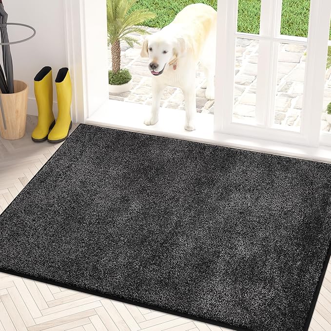 PURRUGS Dirt Trapping Door Mat 34" x 59", Non-Slip Machine Washable Entryway Rug, Dog Doormat, Indoor Front Door Mat, Super Absorbent Entry Rug for Muddy Shoes & Paws, Charcoal