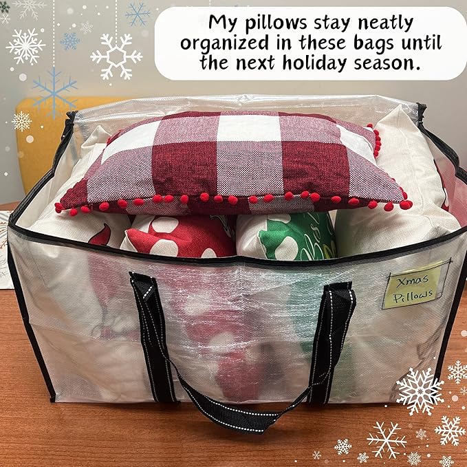 VENO 8 Pack Moving Bags & Large Christmas Storage Bins with lids for Decorations, Garland, Lights. Moving Boxes Packing Supplies for College Dorm. Extra Large Heavy Duty Totes (Clear-8 Pack)