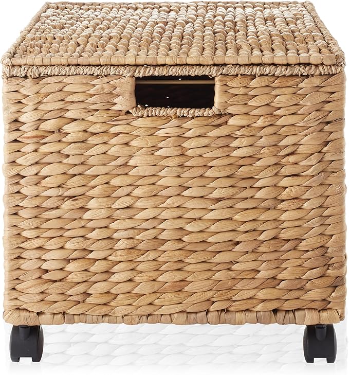 Casafield Rolling Filing Cabinet, Natural - Water Hyacinth File Organizer with Lid and Locking Wheels, Home Office Storage for Hanging Folders