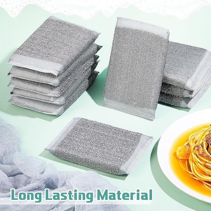 Thyle 24 Pack Steel Scrub Sponges for Dishes Non Scratch Scouring Sponge Multi Use Metal Scrubber Heavy Duty Dish Wash Kitchen Sponge for Pot Dish Washing Hard Surface Cleaning Tools (Gray)