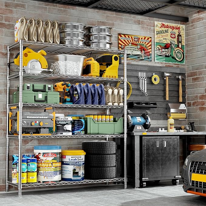 Storage Shelves Heavy Duty, 48" L x 20" W x 72" H Garage Wire Shelving Unit Loads 2000LBS, 5-Tier Adjustable Metal Industrial Utility Shelf Rack for Kitchen, Laundry Room, Pantry, Warehouse, Basement