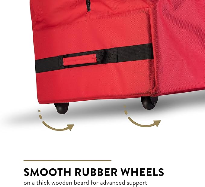 ZOBER 600D Oxford Fabric Large Rolling Christmas Tree Storage Bag - Fits 9 Ft Artificial Trees - Waterproof Christmas Tree Bag For Storage Box For Xmas, Durable Handles and Wheels - Card Slot - Red