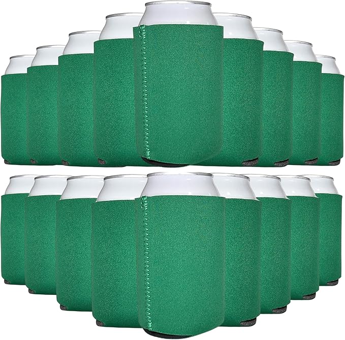TahoeBay Neoprene Can Cooler Sleeves (50-Pack) Bulk Blank Sublimation Blanks for Vinyl Regular Size Plain Beer Coolers for Soda Cans & Bottles Black, White, Solid Color Set (Kelly Green)