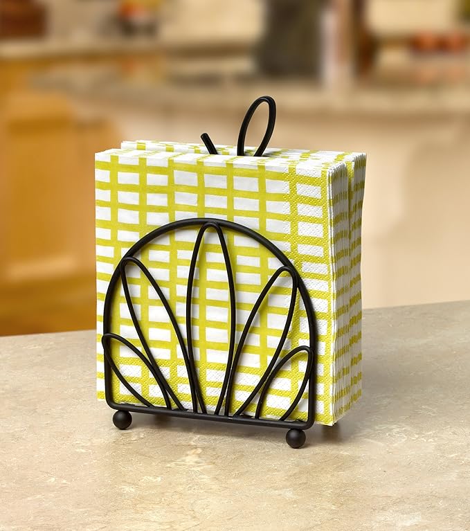 Spectrum Diversified Leaf, Nature-Inspired Dispenser, Vertical Kitchen Tables & Countertops, Dining Table & Kitchen Décor, Stylish Upright Napkin Holder, Black (60710)