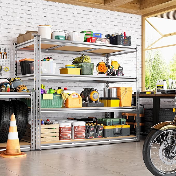 Galvanized Garage Shelving Load 2600LBS, 4-Tier Storage Shelves, Adjustable Garage Storage Shelves, Industrial Shelving, Metal Shelf for Basement, Warehouse, Kitchen, 48" W x 60 "H x 24.1" D