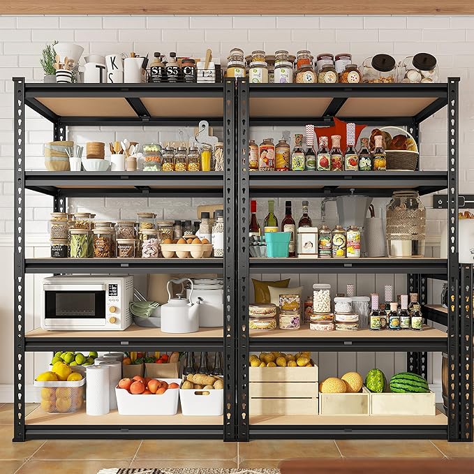 REIBII 2000LBS Storage Shelves 5 Tier Garage Shelving Heavy Duty Metal Shelving Adjustable Metal Shelf for Garage Pantry Closet Kitchen Basement 28" W x 13.8" D x 59.8" H