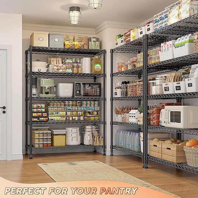 REIBII 73''H Storage Shelves 1660LBS Wire Shelving Unit with Wheels 5 Tier Metal Shelving,Heavy Duty Metal Shelves for Storage Rack,Commercial Industrial Shelving for Garage Kitchen 73''HX35''WX15''D