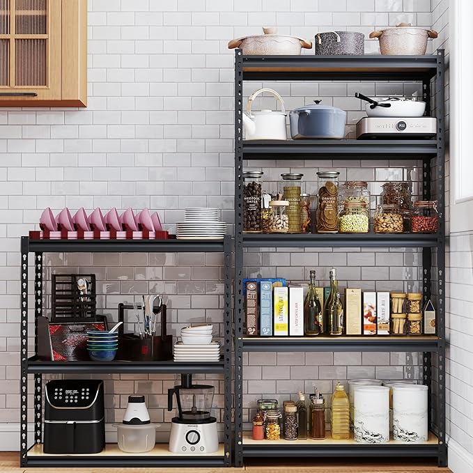 15.87" H x15.87 W x 11.81" D Industrial Metal 2- Adjustable-Shelf Storage-Rack Cabinet Organizer Kitchen Shelf Shelves/Shelving Standing for Pantry/Closet/Living Laundry Room, Small (Black)