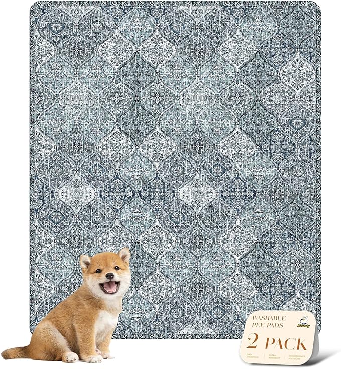nunubaby Washable Pee Pads for Dogs, Stylish, Non-Slip and Leak-Proof Pee Pads. Reusable Potty Pads for Dogs for Crates and Floors.(Blue/Multi, 31" x36" )