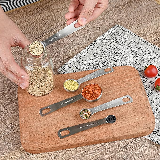 Smithcraft Stainless Steel Measuring Cups and Spoons Set, 18/8(304) Steel Material Heavy Duty 5 Measuring cups and 5 Measuring Spoons 1 Leveler and 2 rings Pack 13pcs Per set