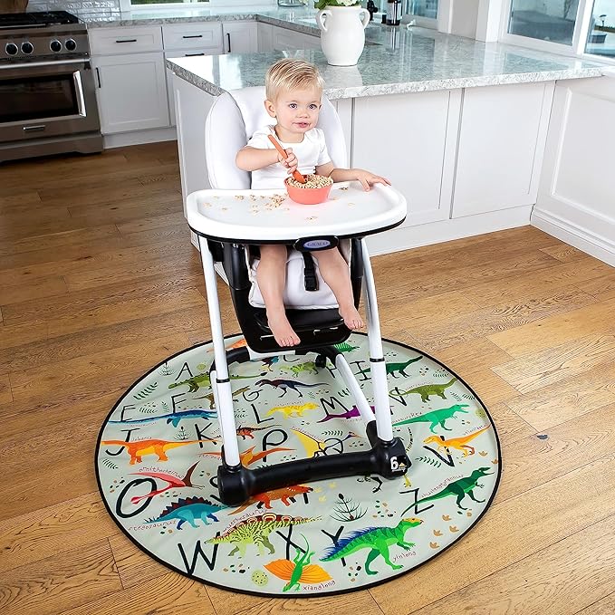 BABYBOET Splat Mat for Baby – Under High Chair Floor Mat Protects Wood, Vinyl and Carpet from Spills – Waterproof 4 Layer Baby Mat Bundle with Waterproof Matching Smock (51” x 51”)