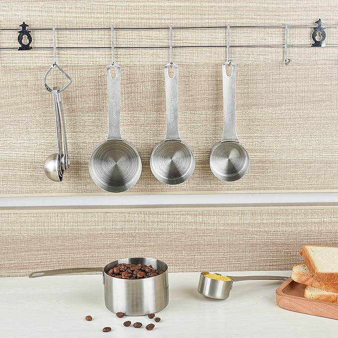 Smithcraft Stainless Steel Measuring Cups and Spoons Set, 18/8(304) Steel Material Heavy Duty 5 Measuring cups and 5 Measuring Spoons 1 Leveler and 2 rings Pack 13pcs Per set